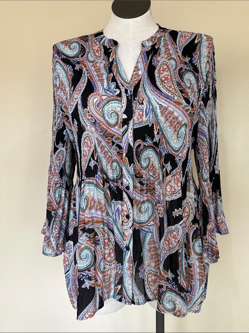 NWT Spense Black Plissé Pleated Tunic length Blouse Women’s Sz 1X